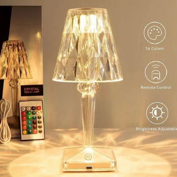 Acrylic Diamond-Cut USB Charging Touch Dimming Portable Remote Desk/Table Lamp - Picture 1 of 10